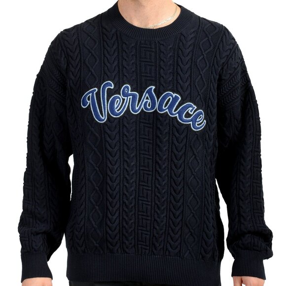 Versace Men's Heavy Knitted Crewneck Embellished Pullover Sweater US 2XL IT 56 - Picture 1 of 6